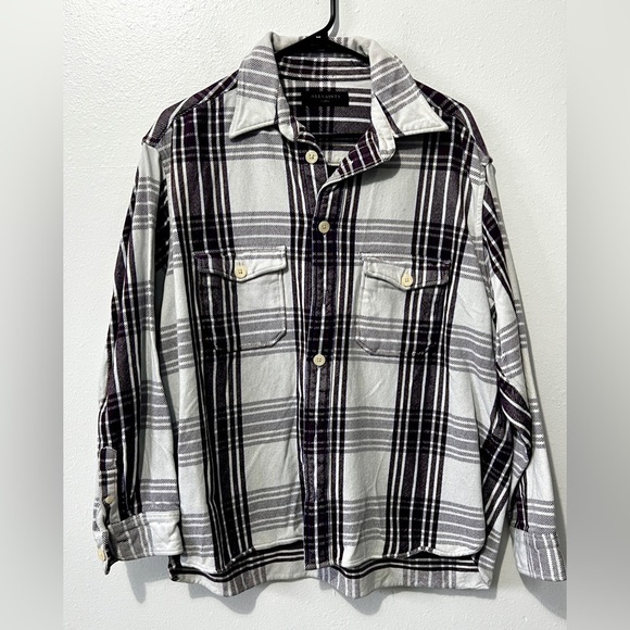 ALLSAINTS Oversized Purple Plaid Shirt Jacket/Shacket - Large - Picture 4 of 8